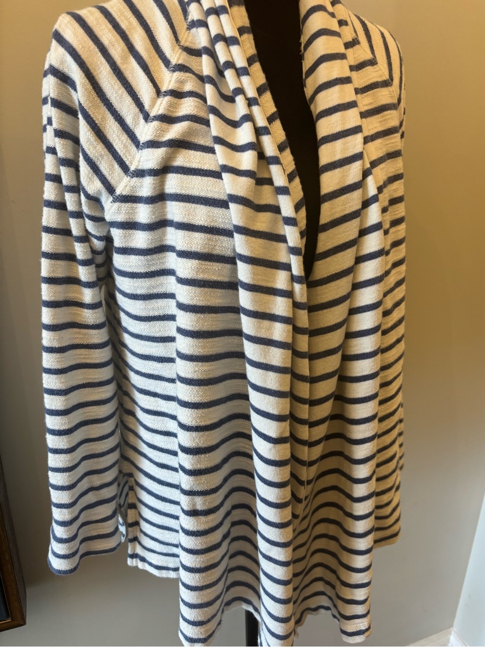 L.L. Bean Cream and Navy Striped Open-Front Cardigan